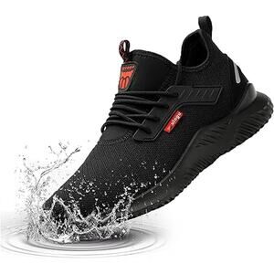 Ulogu Mens 7 Black Mesh Steel Toe Waterproof Puncture Proof Lace Up Work Shoes